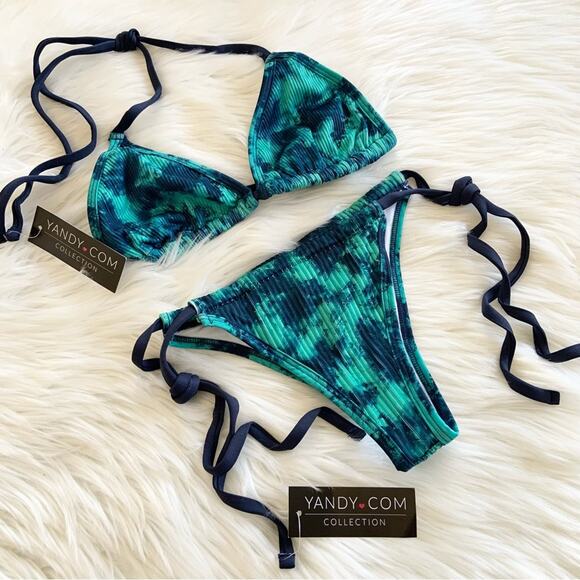 Yandy Two Piece Teal & Blue Tie Dye Bikini Set Adjustable Small NEW WITH TAGS - Picture 16 of 16
